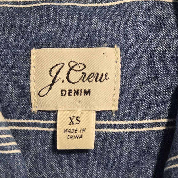 J Crew Denim Womens Striped Cotton Button Front Belted Jean Jacket Size XS - Picture 10 of 10